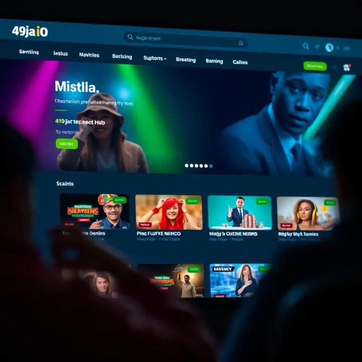 Screenshot of 49ja IO homepage showcasing Nigerian digital entertainment options