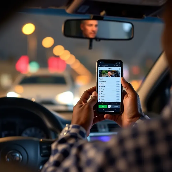 Person using a smartphone to verify vehicle ownership through an online platform in Nigeria
