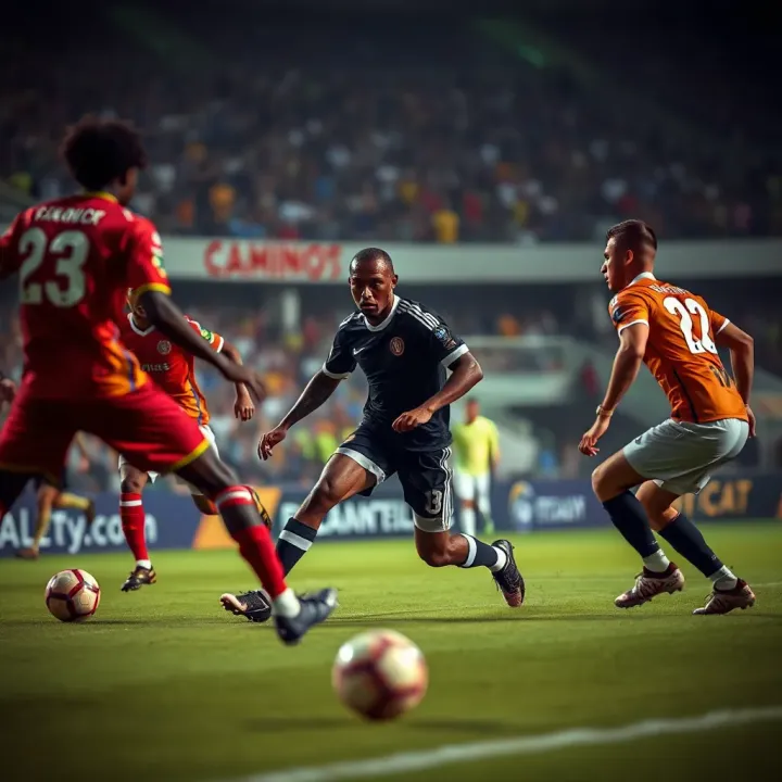Football players competing fiercely during an Africa Cup of Nations match