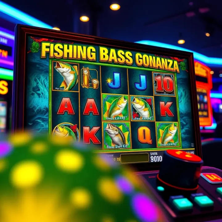 Illustration of a colorful online slot game screen showing fishing-themed symbols and bonus features