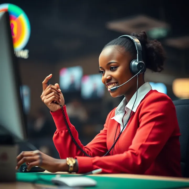 Customer service representative assisting a caller with a headset