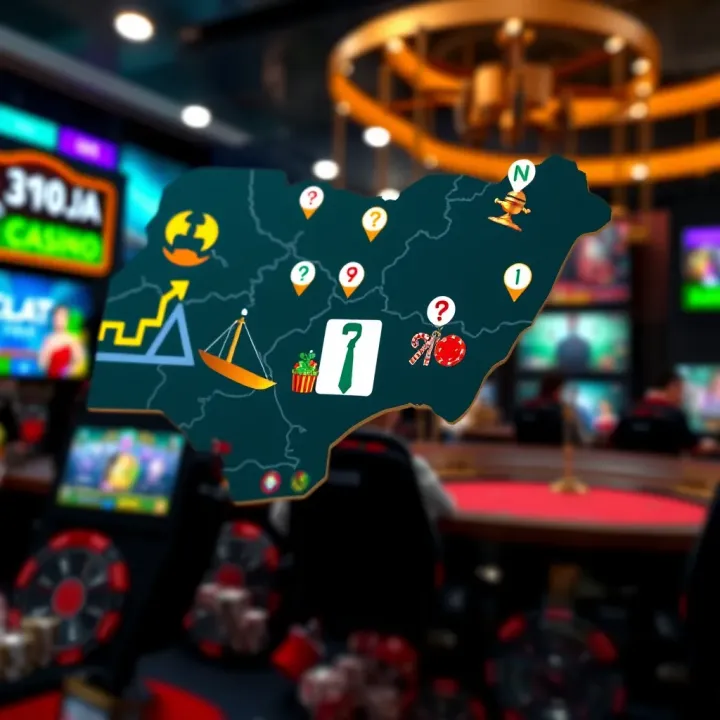 Conceptual digital map highlighting Nigeria with icons representing gaming opportunities and legal considerations