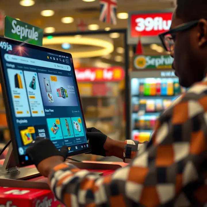Exploring Product Categories on 49ja Shop Nigeria User browsing diverse product categories on a digital marketplace platform