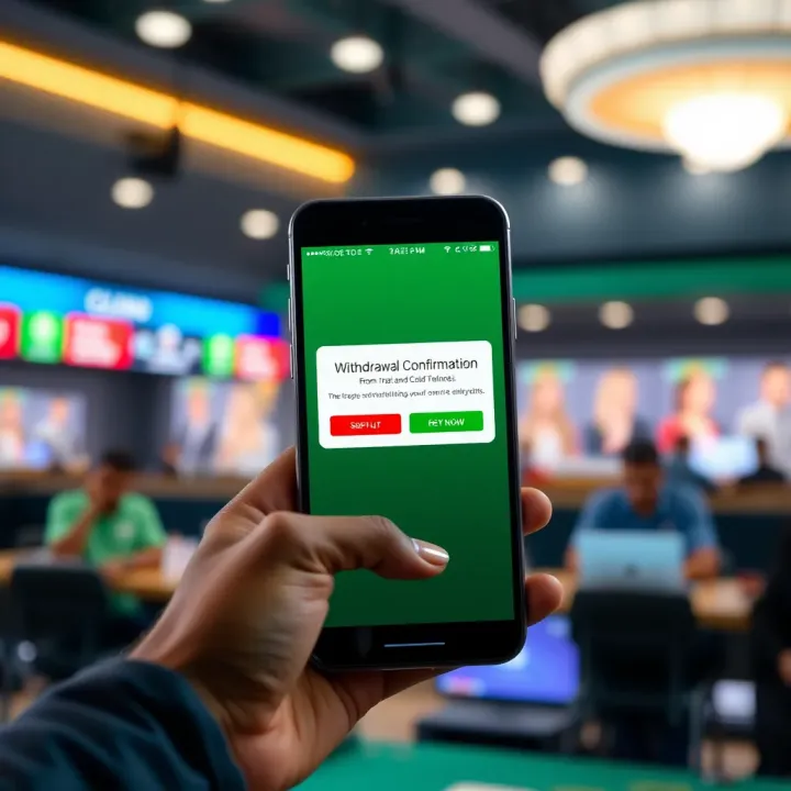Mobile phone displaying a financial app with a withdrawal confirmation screen
