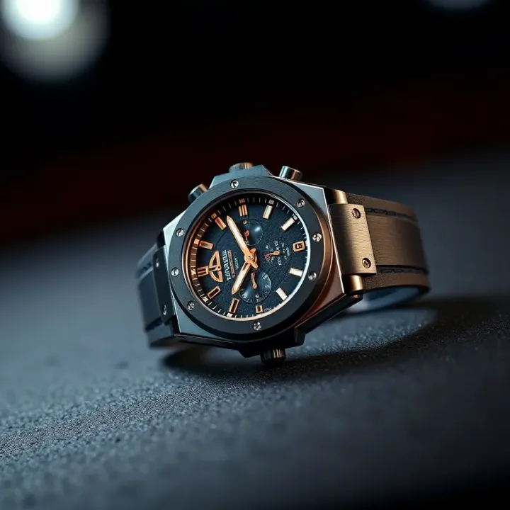 Hublot Genève Watch Highlighting Premium Craftsmanship Luxury wristwatch displayed on a dark textured surface emphasizing craftsmanship