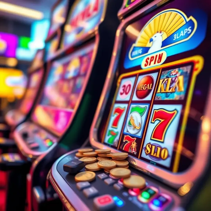 Illustration of a slot machine with coins and symbols representing gameplay strategy