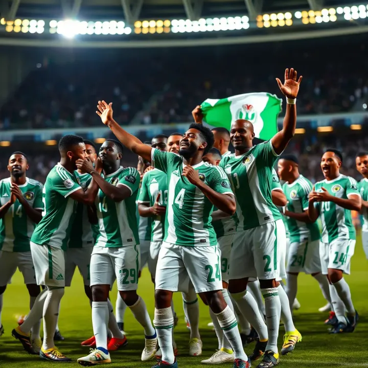 Celebration by the Nigeria national football team after a successful match