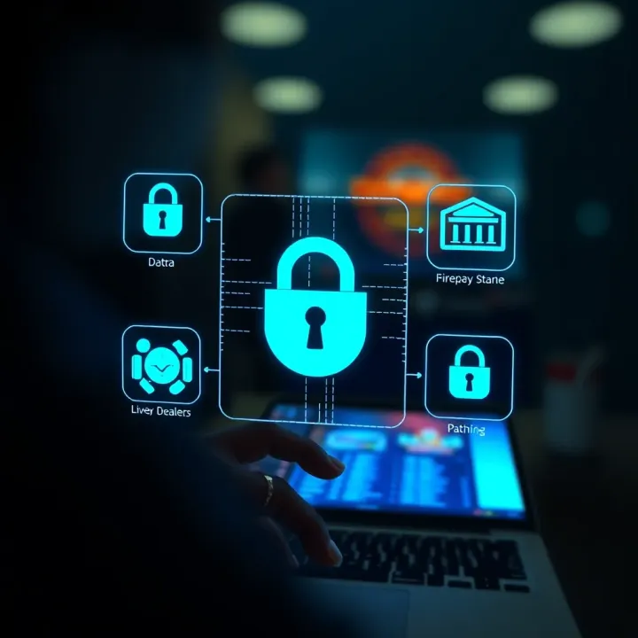 Secure digital transaction with encrypted data and security icons indicating safe money transfer