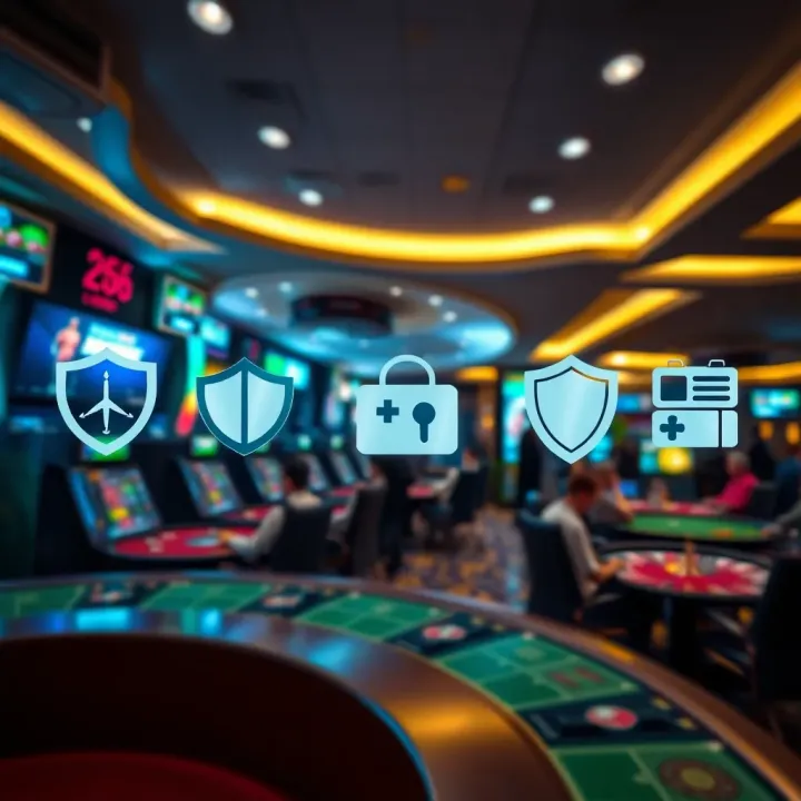 Secure online gambling environment with icons representing safety and responsible gaming