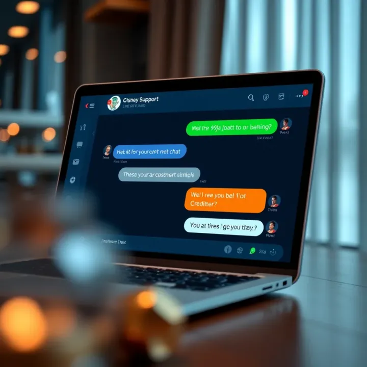 Illustration of a customer support interaction through live chat on a laptop with a focus on resolving betting issues