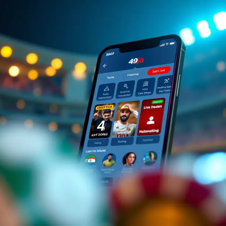 User interface of the 49ja app showing navigation options and features