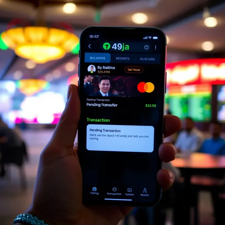 Illustration of a mobile banking app displaying a pending transaction and a notification alert