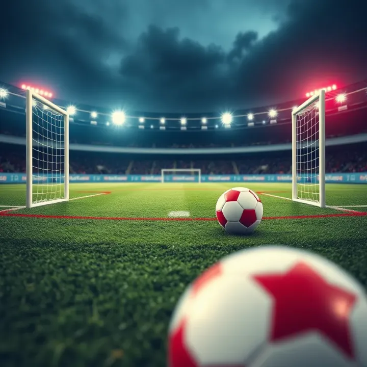 Football pitch with goalposts and a ball symbolizing over 2.5 goals betting concept