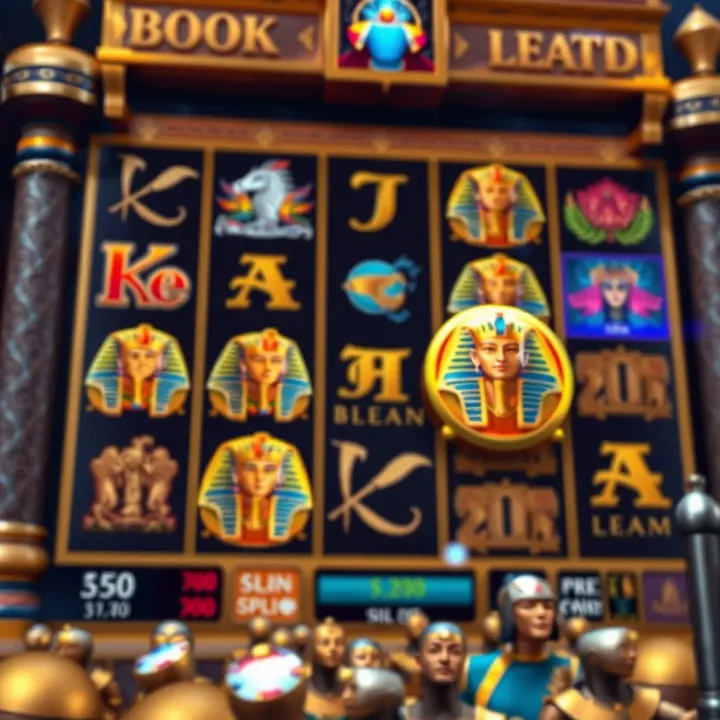 Slot game interface displaying various symbols and a spinning reel in an ancient Egyptian themed slot