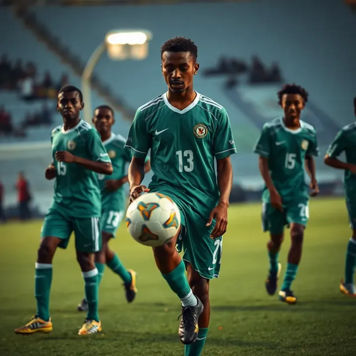 Young football players showcasing their skills during a match in Nigeria