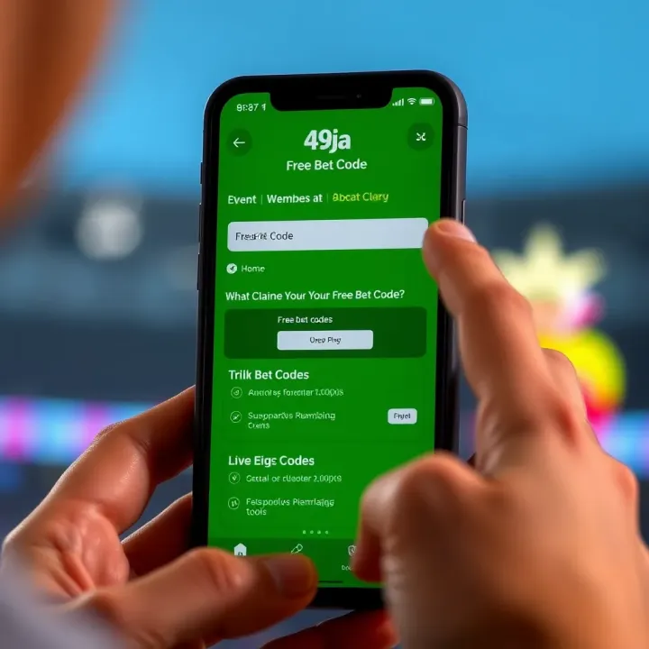 Illustration showing a mobile phone screen with a sports betting app open displaying a free bet code interface