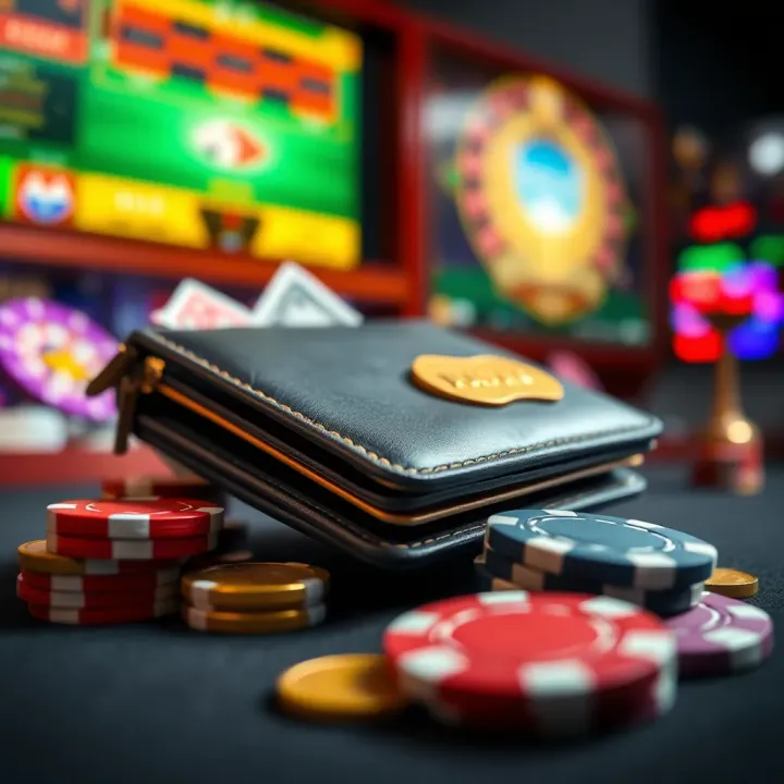 Illustration showing a digital wallet with casino chips and coins symbolizing online gambling bonuses