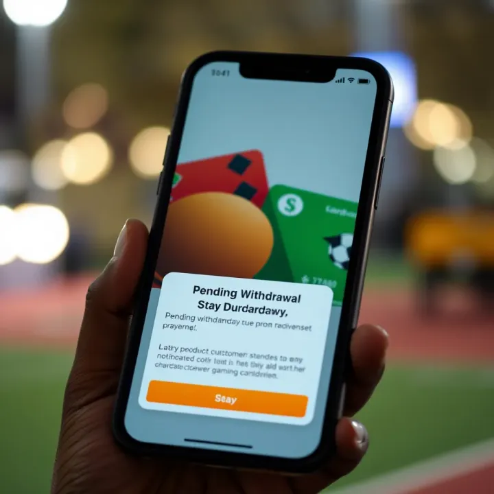 Illustration showing a mobile phone screen with a pending withdrawal notification on a digital payment app