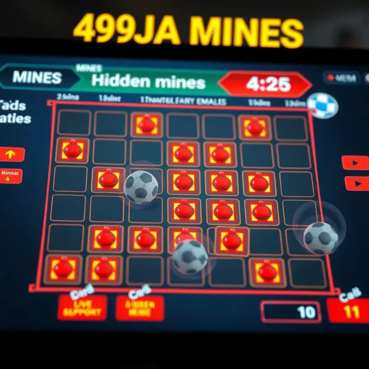 Graphic of a digital game board showing clickable squares with hidden mines for an online Nigerian game
