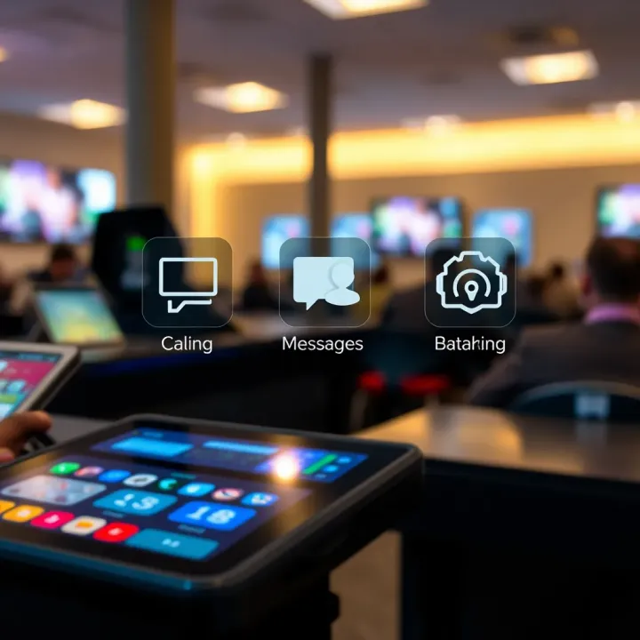 Visual representation of mobile network connectivity with icons for calls, messages, and data usage