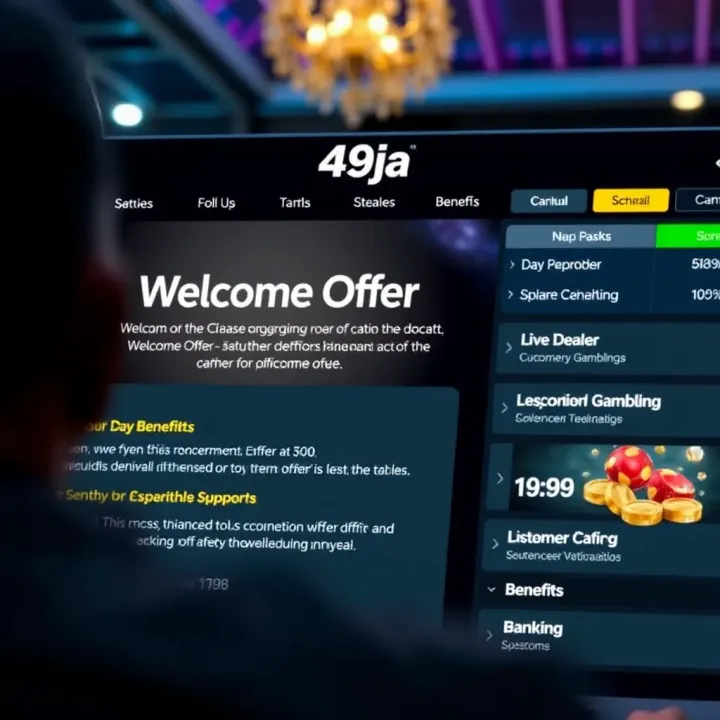 Digital platform interface showcasing welcome offer details and benefits