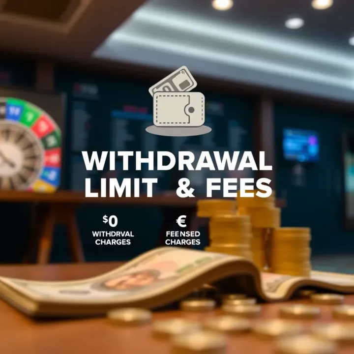 Graphic showing currency notes, digital wallet, and fee symbols representing withdrawal limits and charges